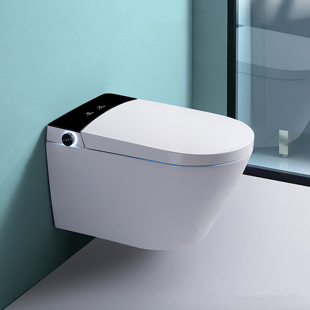 European Standard Bathroom White Ceramic Wash Down Automatic Toilet Bidet Ceramic Wall Hung Mounted Intelligent Smart Toilet