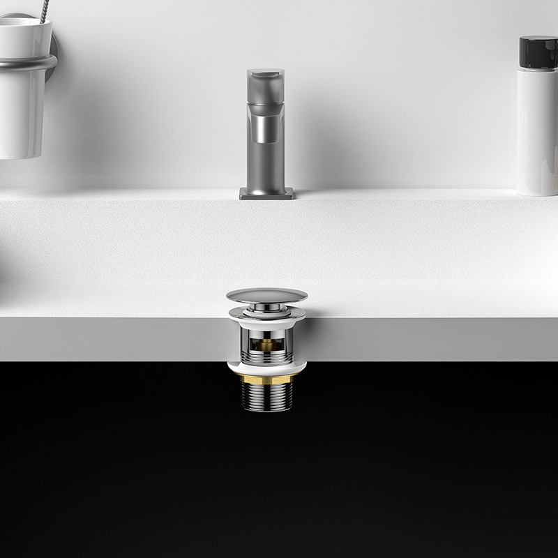 Bathroom Brass Brass Pop Up Sink Drain Waste Basin Strainer