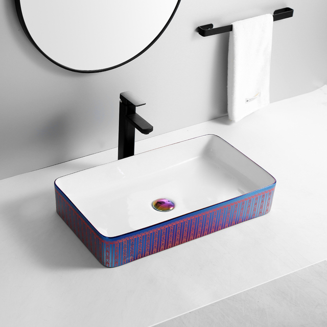 Luxury Gold Plated Lavabo Ceramic Vessel Sink Rectangular Face Hand Wash Basin Luxury Gold Bathroom Sink