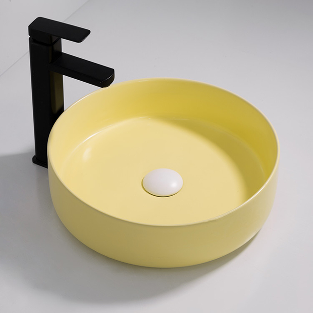 Lavatory Innovative Bathroom Round Shape Colour Ceramic Handmade Art Basin Bathroom Sink Countertop Pink Wash Basin
