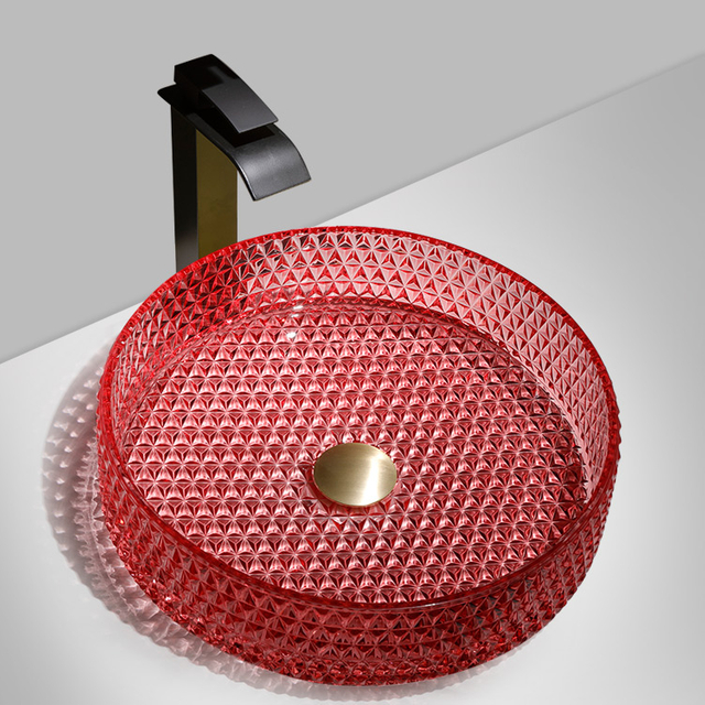 Factory Wholesale Luxury Diamond Shaped Crystal Wash Hand Basin Black Round Glass Art Basin Bathroom Sinks Basin